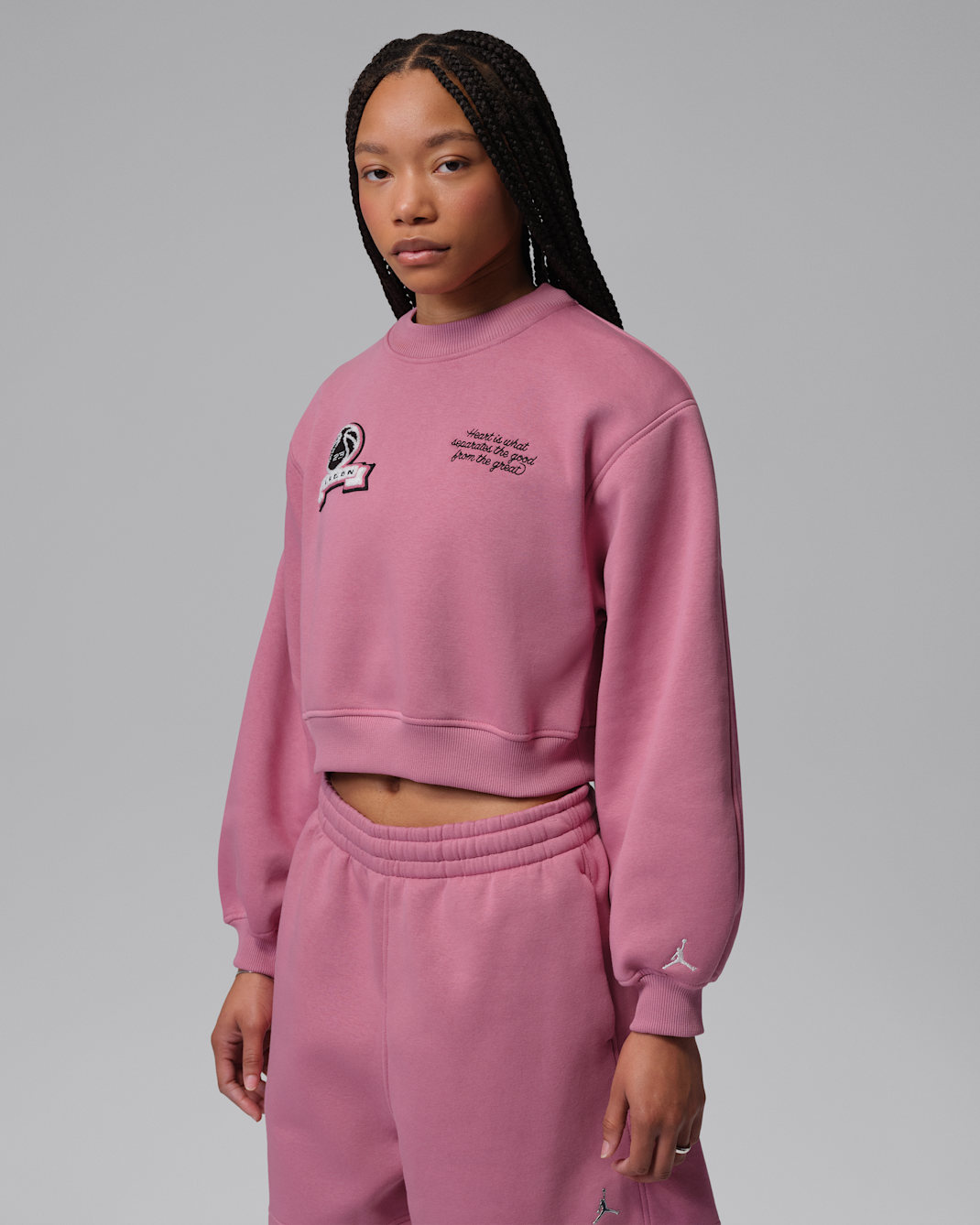 Sweat court à col ras-du-cou Jordan Brooklyn Fleece pour femme - Desert Berry/Sail