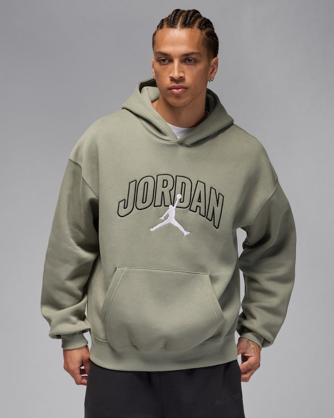 Jordan Brooklyn Fleece Men's Oversized Pullover Hoodie - Light Army/White