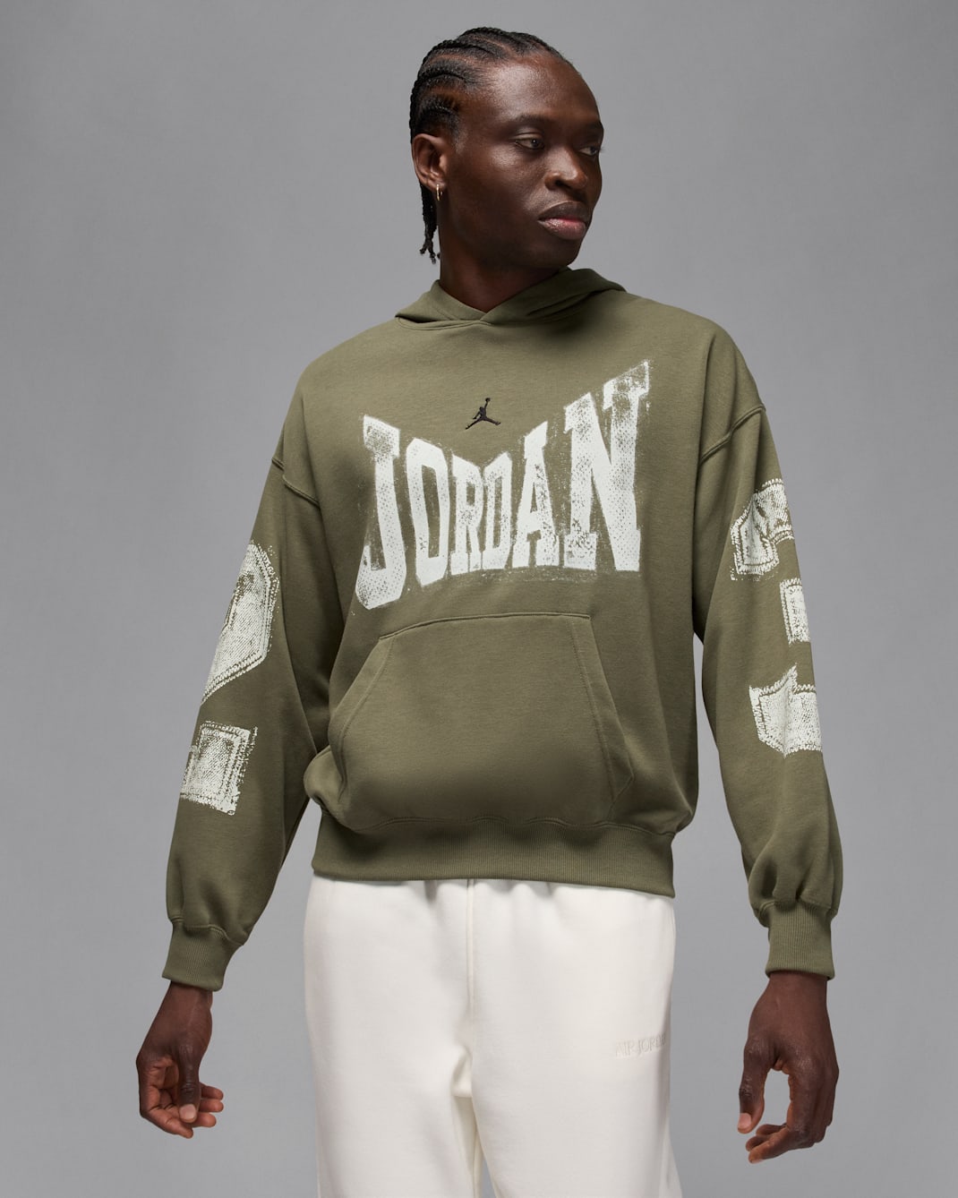 Sudadera con gorro sin cierre universitaria para hombre Jordan Brooklyn - Oliva medio/Negro