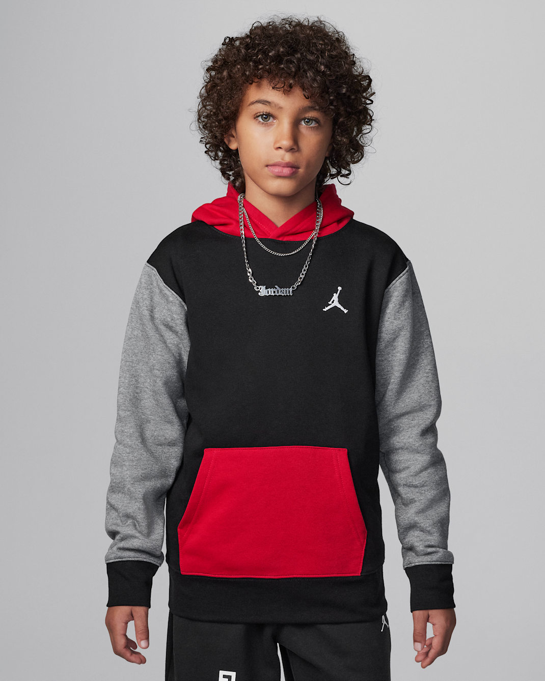 조던 주니어 브루클린 플리스 풀오버 후디 - 블랙/짐 레드