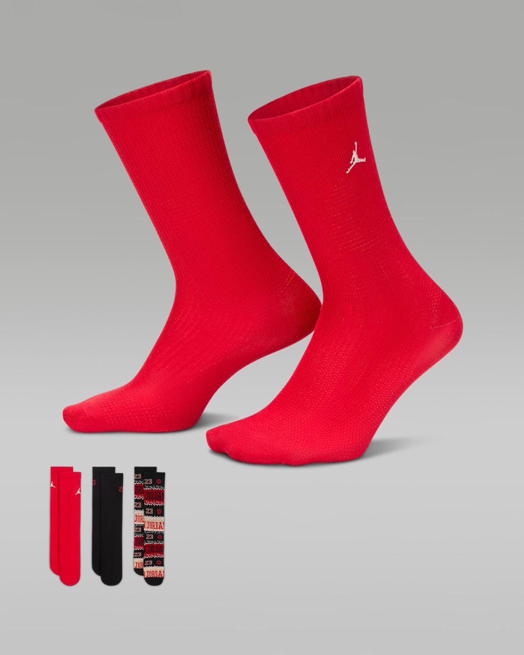 Calcetines para niños talla grande Jordan MJ Holiday Crew Socks (3 pares) - Rojo gimnasio
