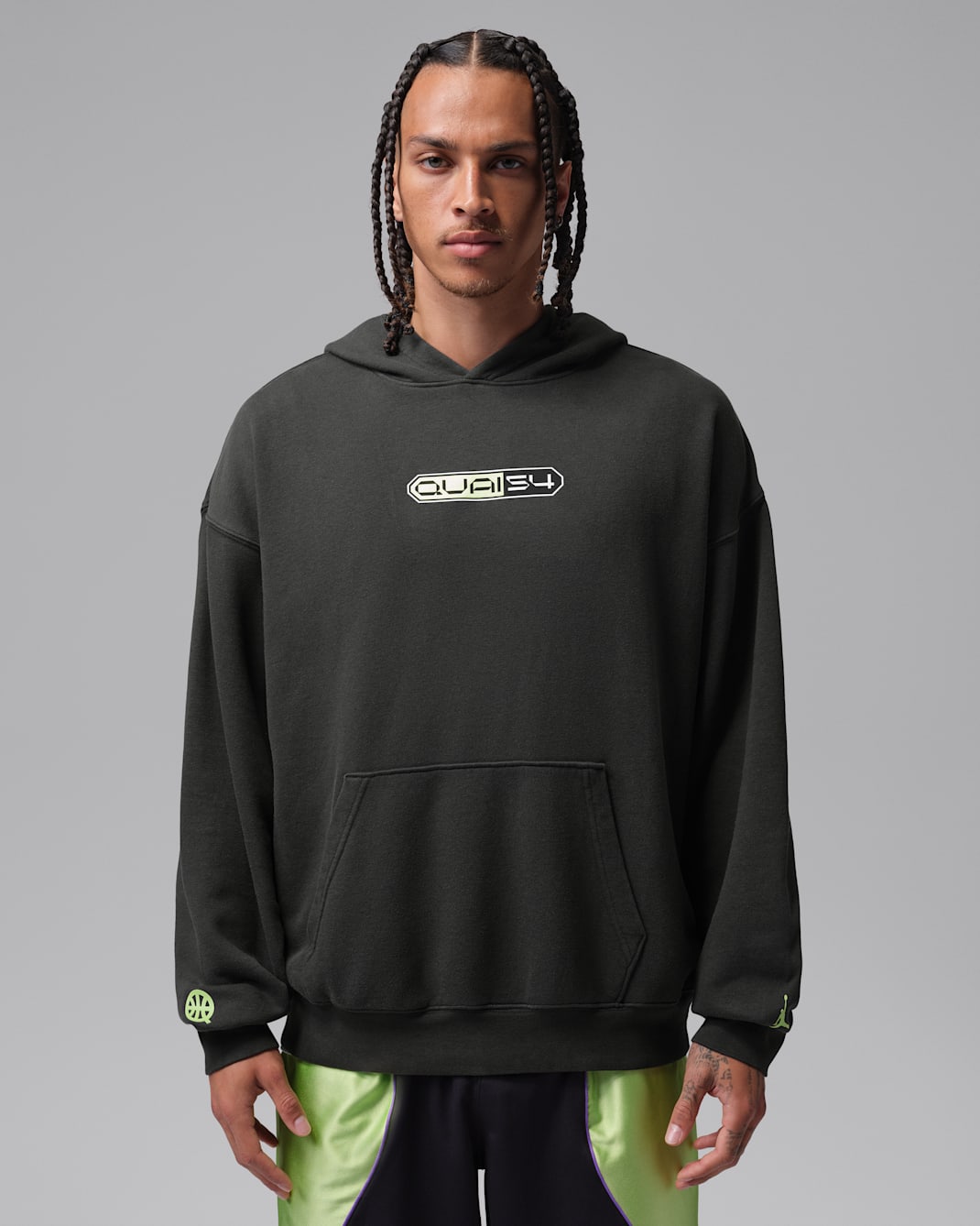 Jordan Quai 54 Men's Oversized Pullover Hoodie - Off-Noir/Key Lime