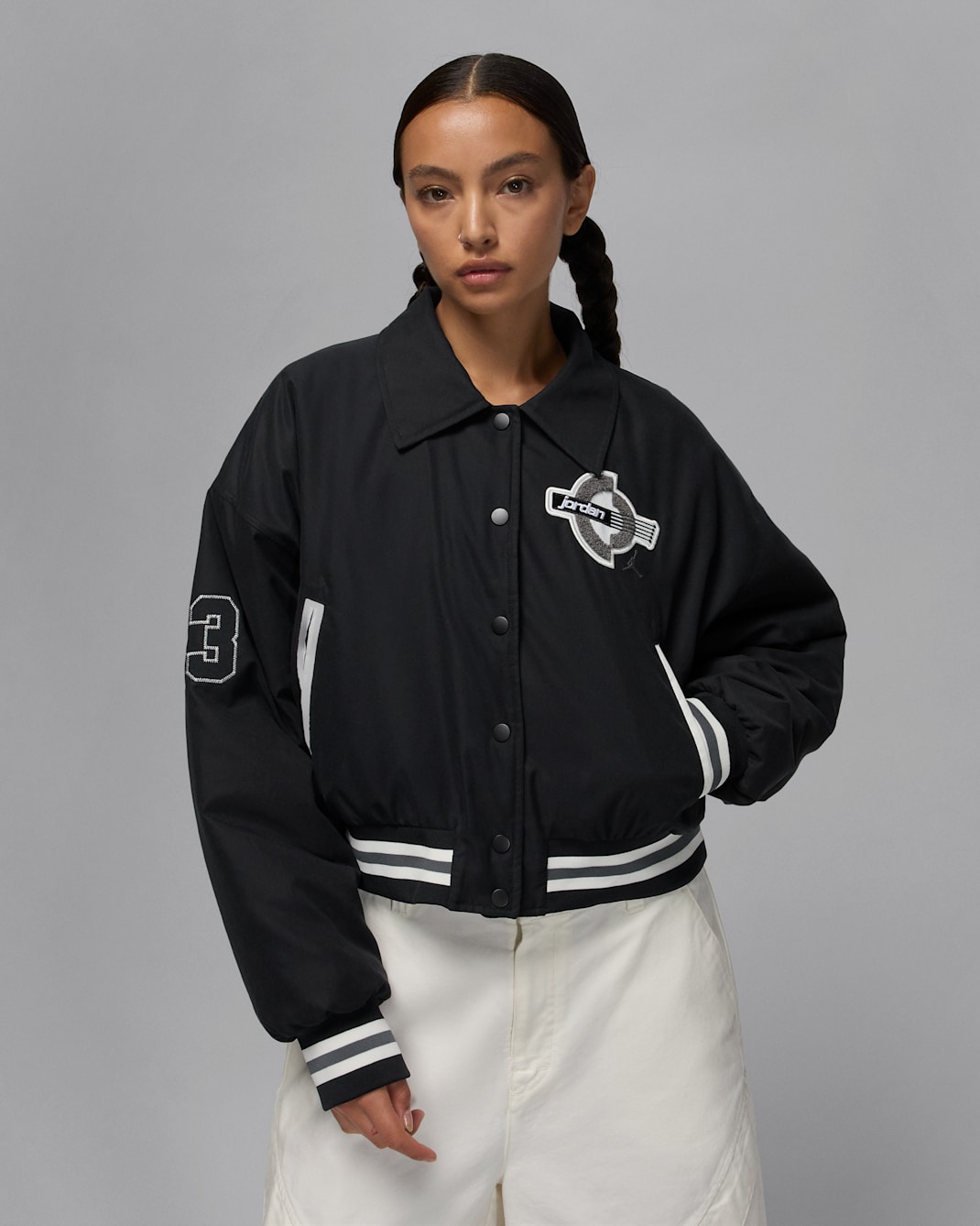 Jordan Brooklyn Women's Therma-FIT Varsity Jacket - Black/Black/Iron Grey