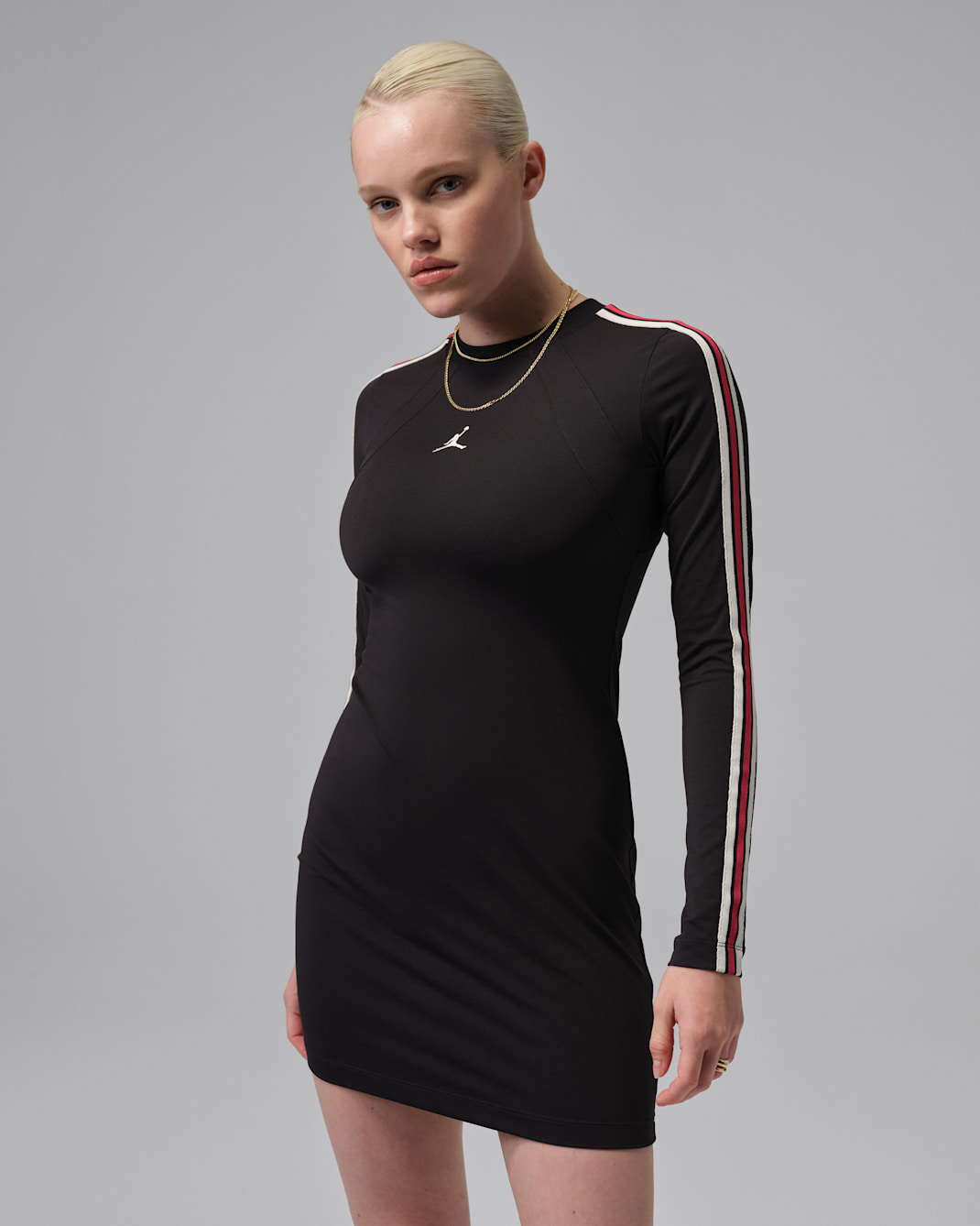 Vestido de manga larga Jordan Brooklyn para mujer - Negro/Rojo gimnasio/Vela