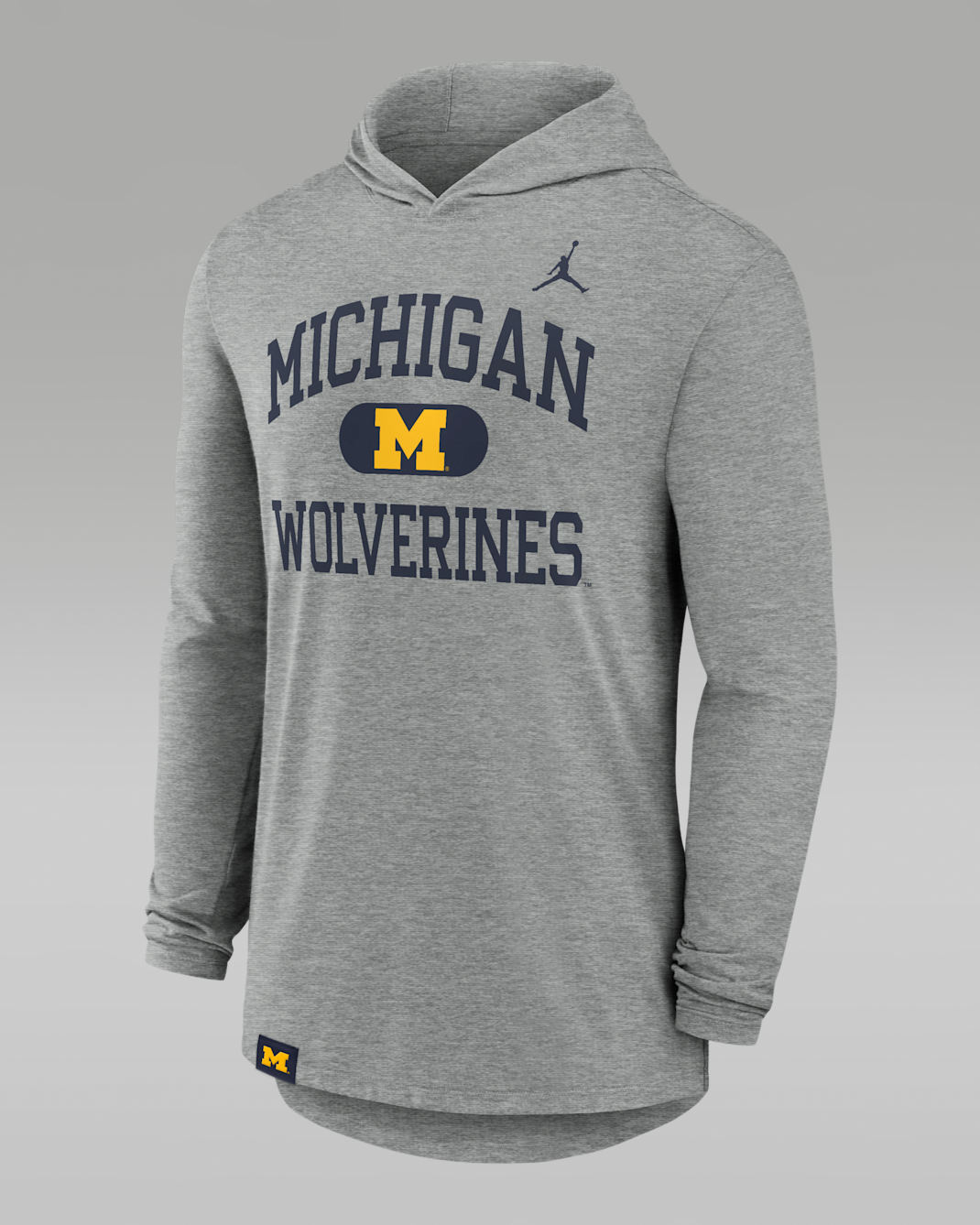 Playera de manga larga con gorro universitaria Nike Dri-FIT para hombre Michigan Wolverines Blitz - Gris jaspeado