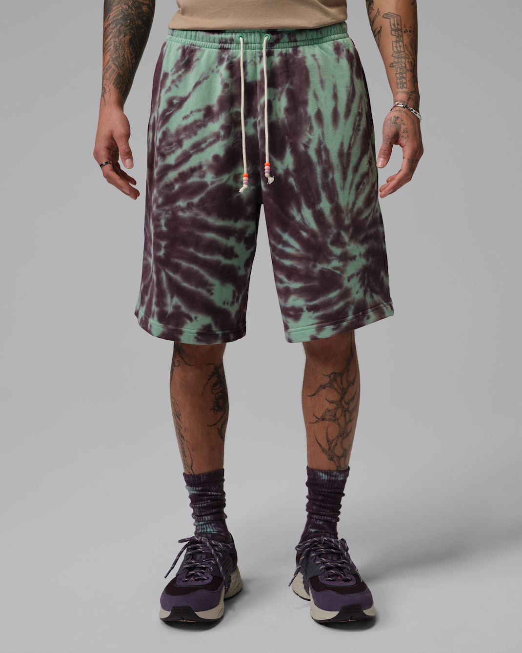 Jordan Brooklyn Fleece Men's Tie-Dye Festival Shorts - Green Glow/Burgundy Ash/Pale Ivory