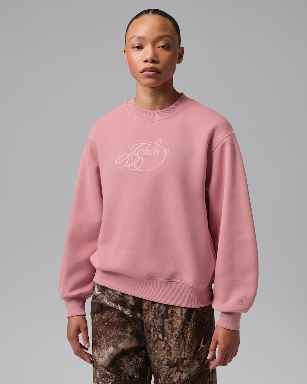 Jordan Brooklyn Fleece Women's Fireside Crew-Neck Sweatshirt - Rust Pink/Pearl White