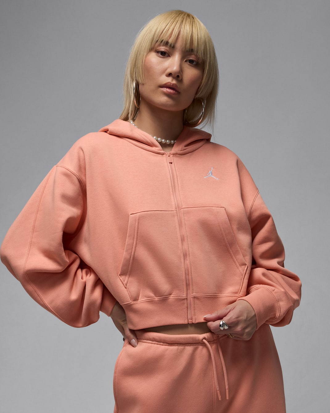 Jordan Brooklyn Fleece Women's Cropped Full-Zip Hoodie - Light Madder Root/White