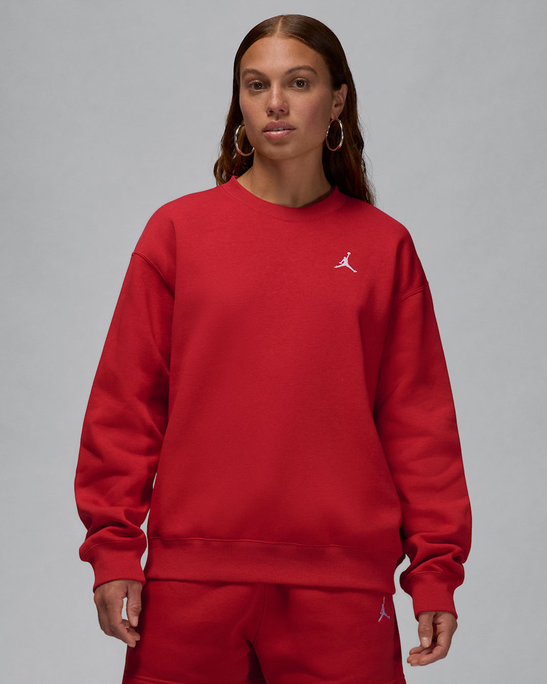 Sweat à col ras-du-cou Jordan Brooklyn Fleece pour femme - Gym Red/Blanc