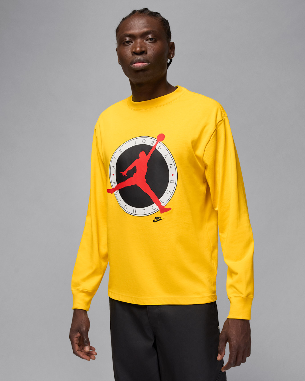 T-shirt de manga comprida Jordan Flight Club para homem - Amarelo Speed/Vermelho University