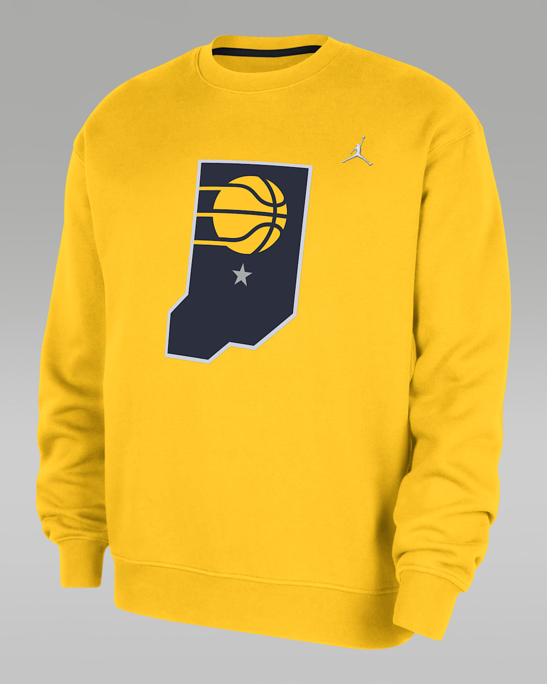 Indiana Pacers Statement Essentials Men's Jordan NBA Fleece Crew-Neck Sweatshirt - Amarillo/College Navy