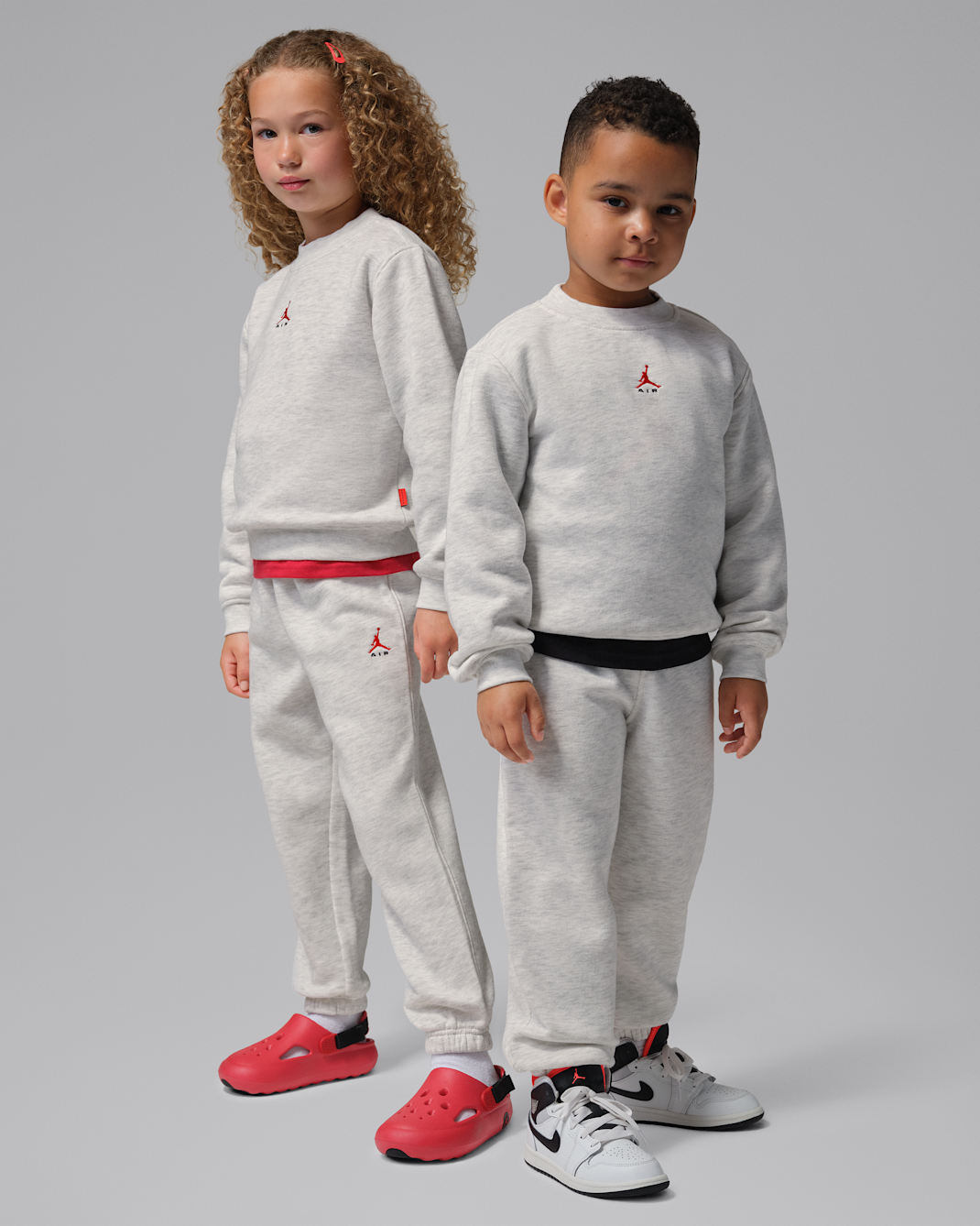 Jordan Brooklyn Fleece Younger Kids' 2-Piece Crew Set - Neutral Grey Heather