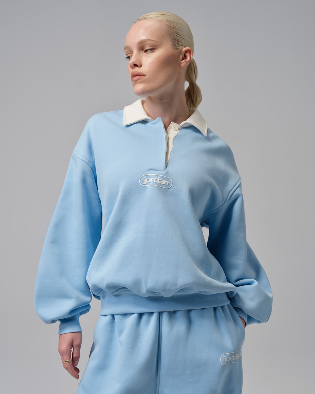 Jordan Flight Fleece Women's Rugby Top - Psychic Blue/Sail/Psychic Blue