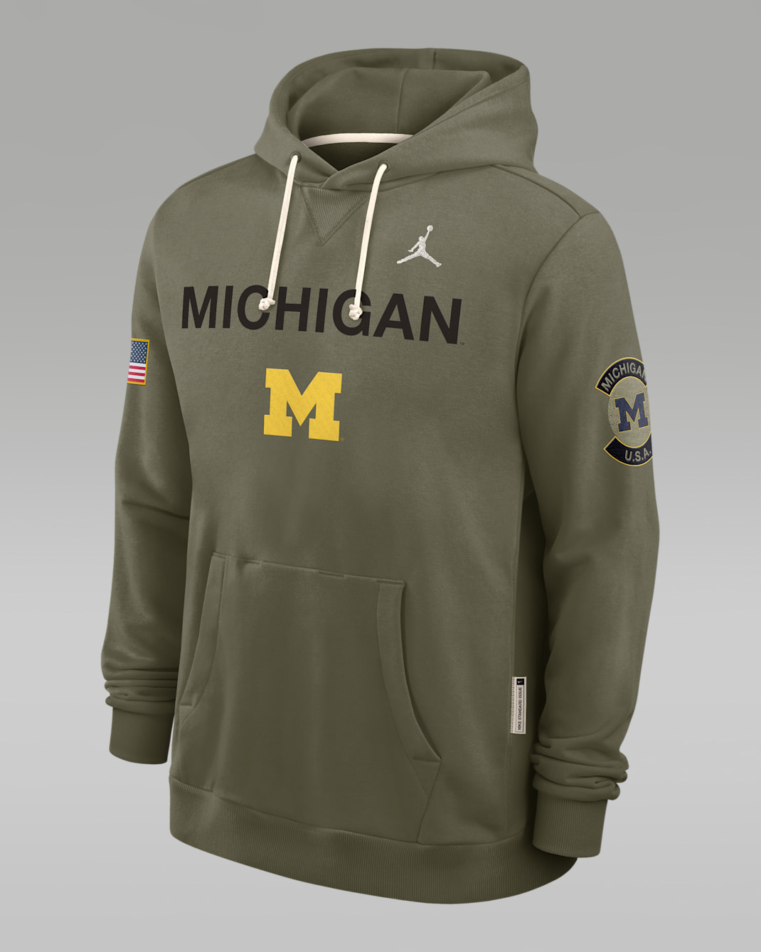Michigan 2025 Military Appreciation Men's Jordan Brand Dri-FIT College Pullover Hoodie - Olive