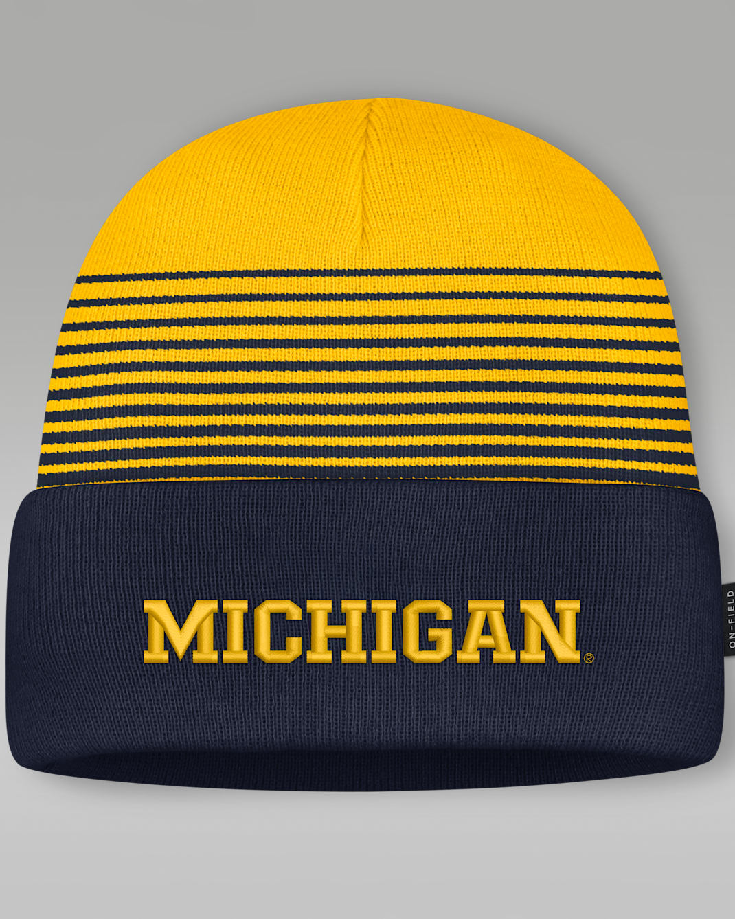 Michigan Sideline Utility Men's Jordan Brand College Cuffed Beanie - College Navy/Amarillo