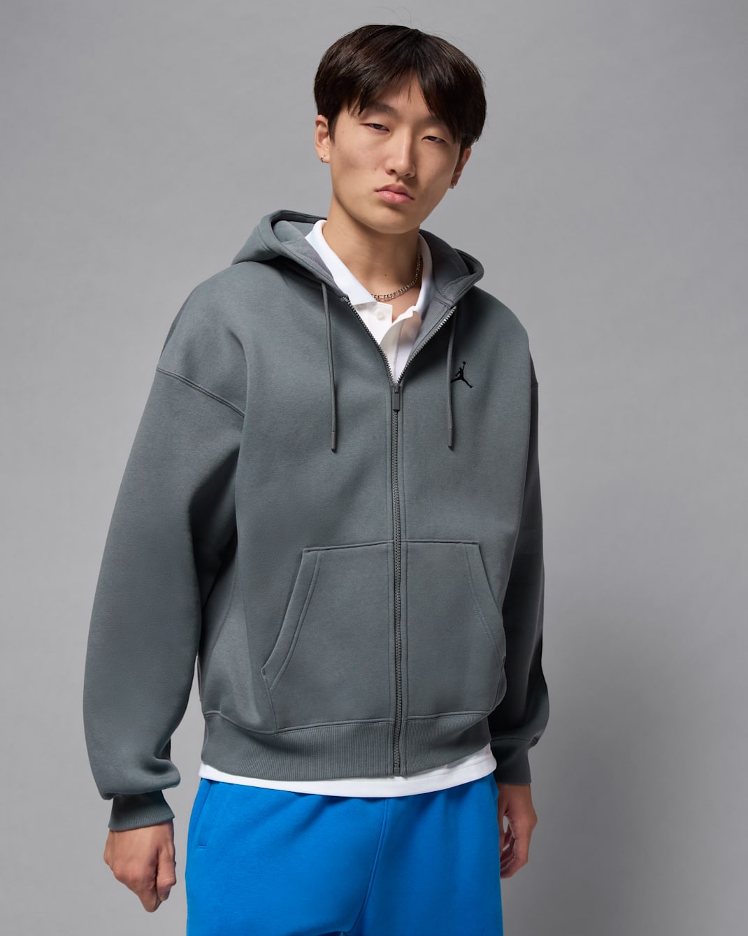 Jordan Brooklyn Fleece Men's Oversized Full-Zip Hoodie - Iron Grey/Black