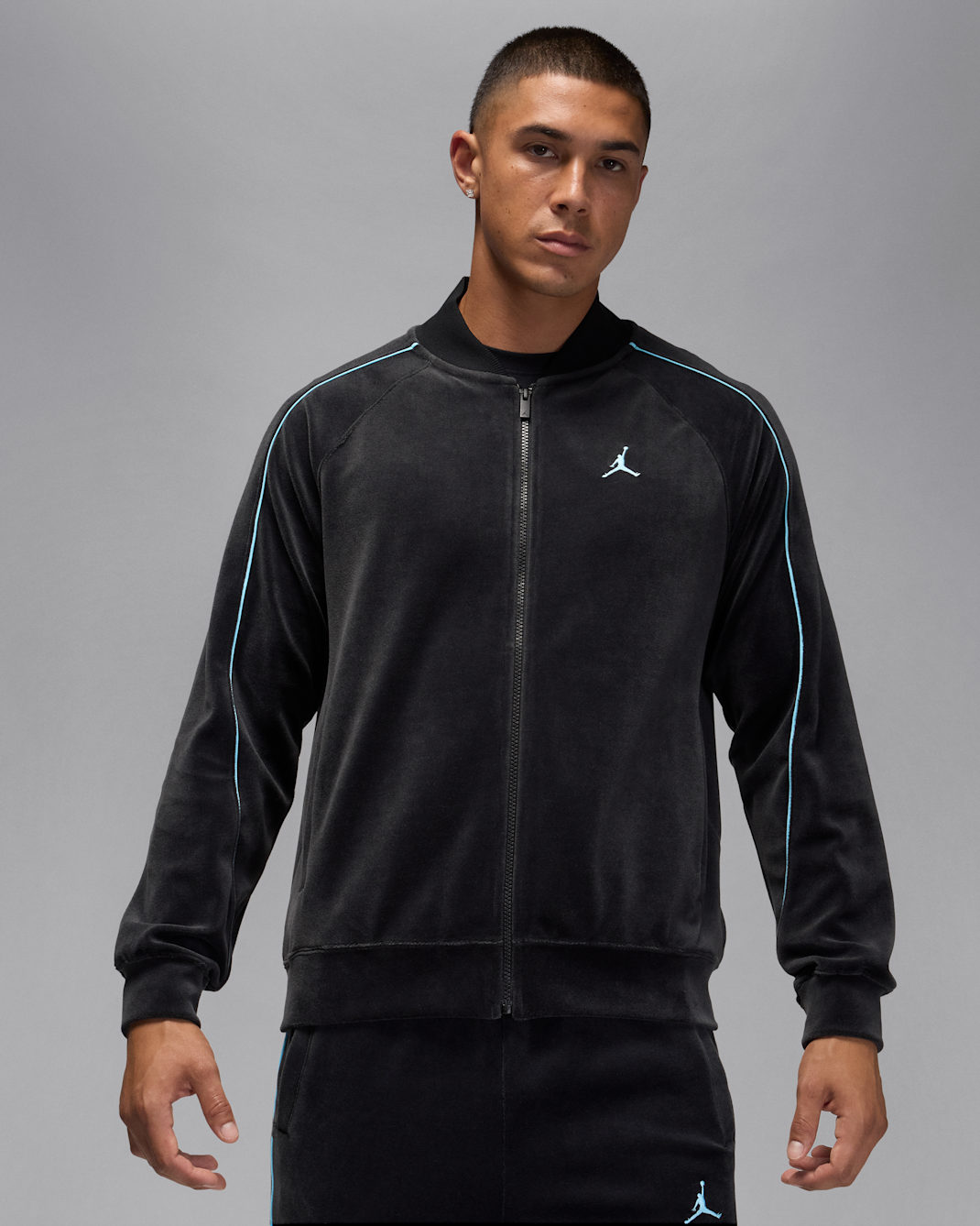 Jordan Brooklyn Men's Velour Track Jacket - Black/Blue Chill