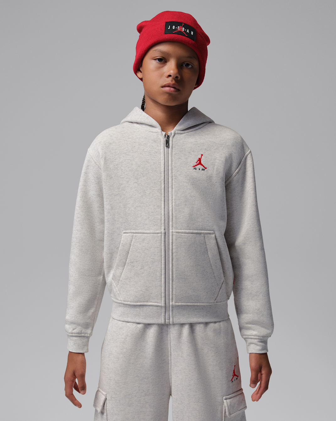 Jordan Brooklyn Fleece Older Kids' Full-Zip Hoodie - Neutral Grey Heather