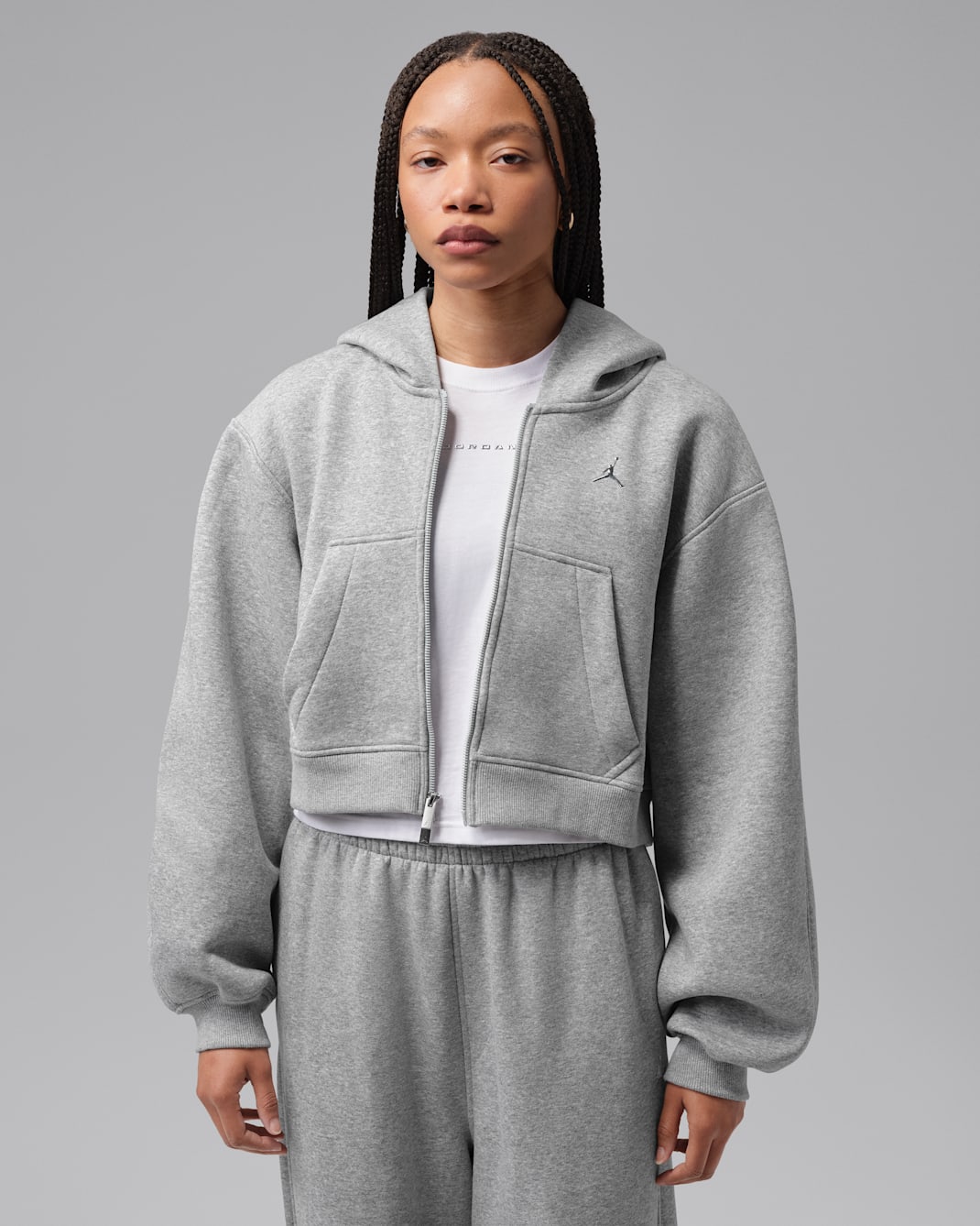 Jordan Brooklyn Women's Cropped Full-Zip Hoodie - Dark Grey Heather