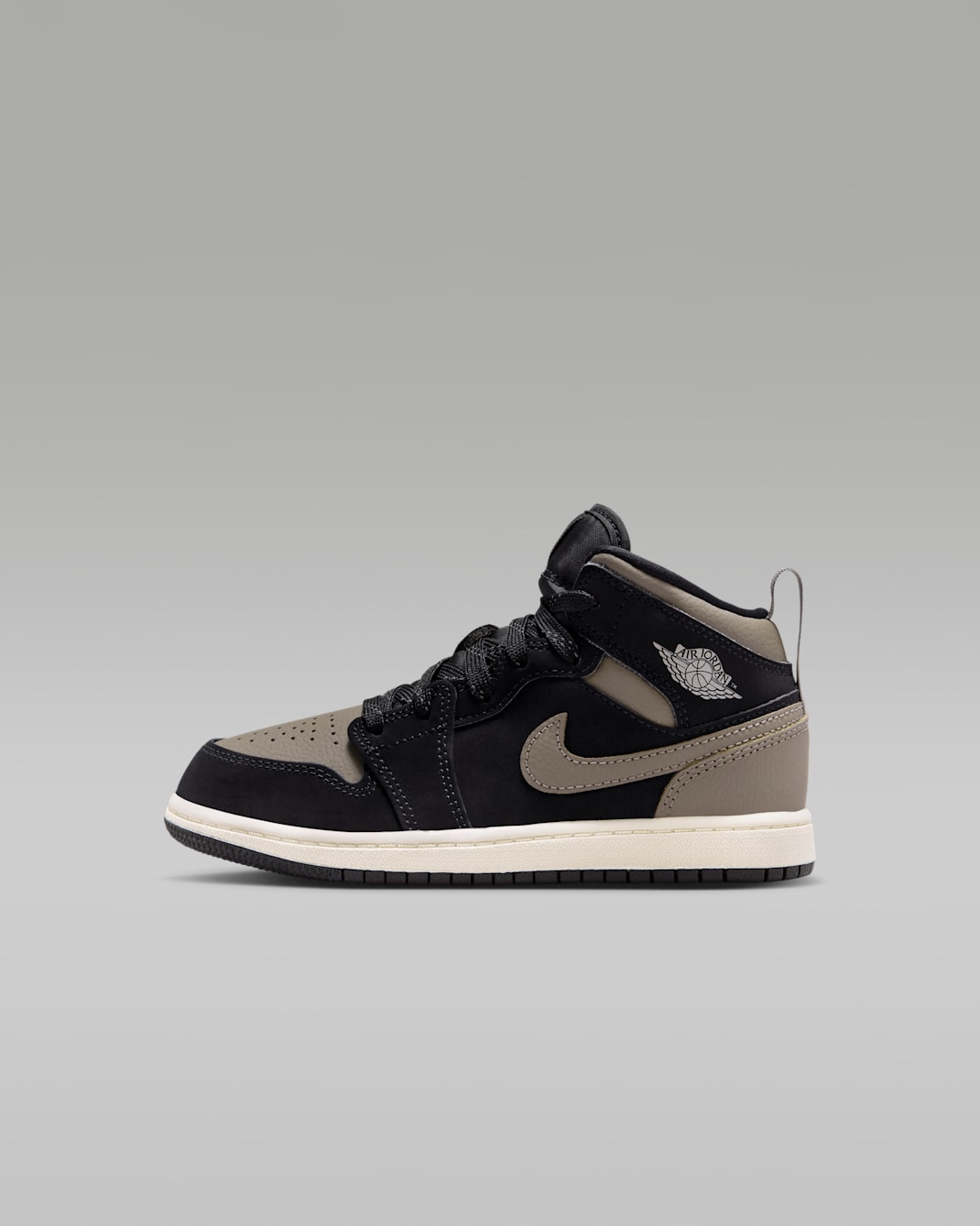 Jordan 1 Mid SE Younger Kids' Shoes - Black/Light Wild Mango/Muslin/Olive Grey