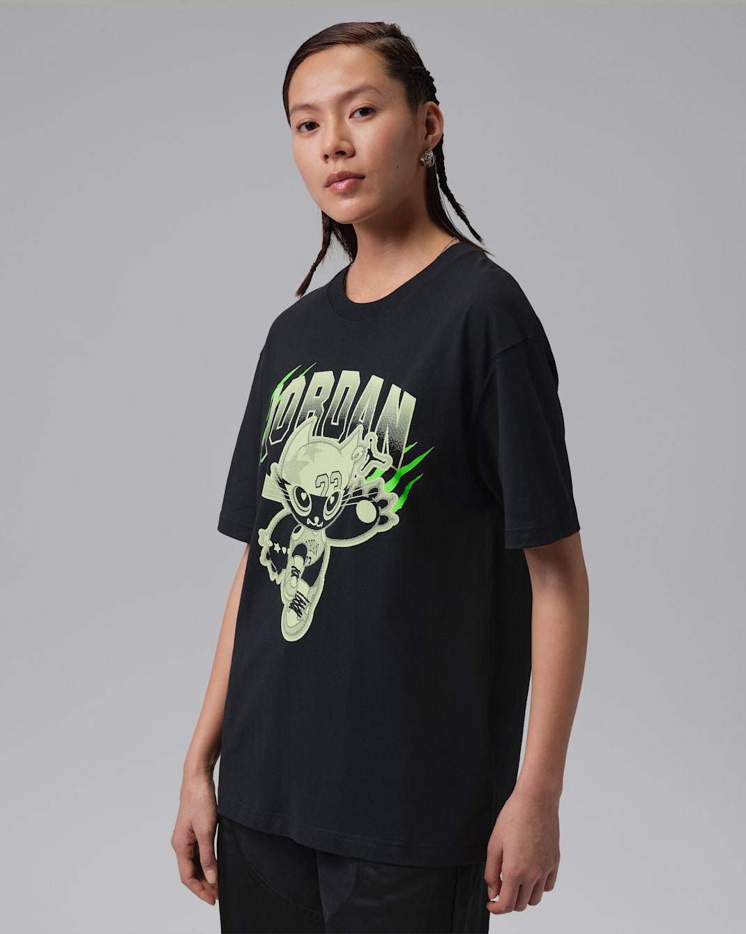 조던 플라이트 여성 오버사이즈 티셔츠 - 블랙