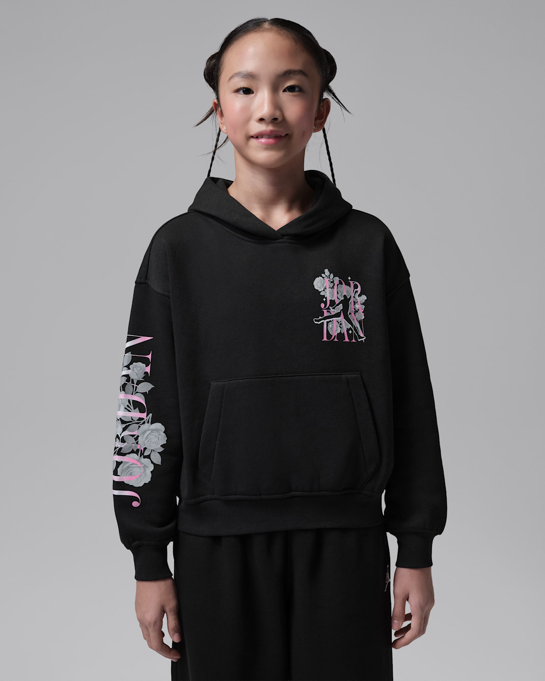 Sudadera con gorro Jumpman Floral Stack para niños talla grande Jordan - Negro