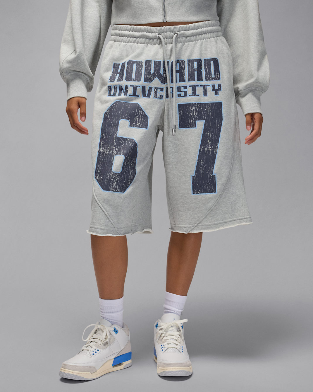 Jordan Flight Fleece x Howard University Women's Big Shorts - Grey Heather/Pale Grey/University Red