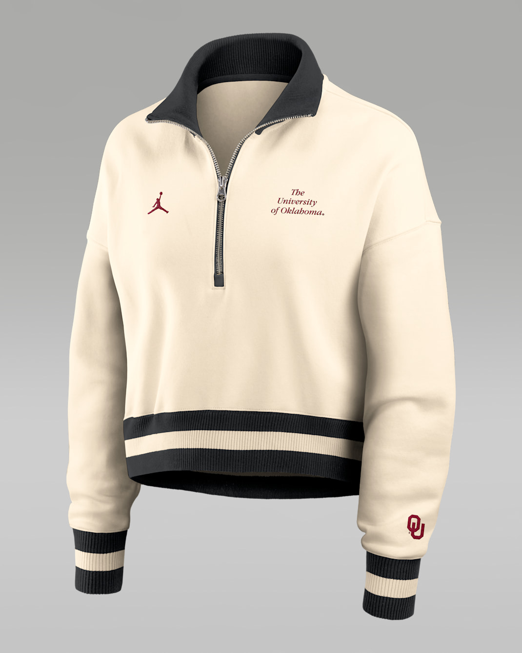 Oklahoma Legacy Women's Jordan Brand College Cropped 1/4-Zip Crew - Tan/Beige
