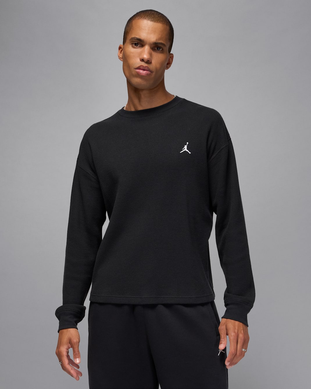 Playera de manga larga tipo waffle para hombre Jordan Flight Mountainside - Negro/Blanco