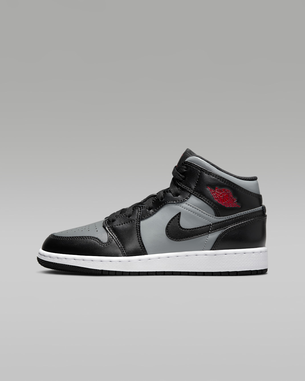 Jordan 1 Mid Big Kids' Shoes - Black/Particle Grey/White/Gym Red