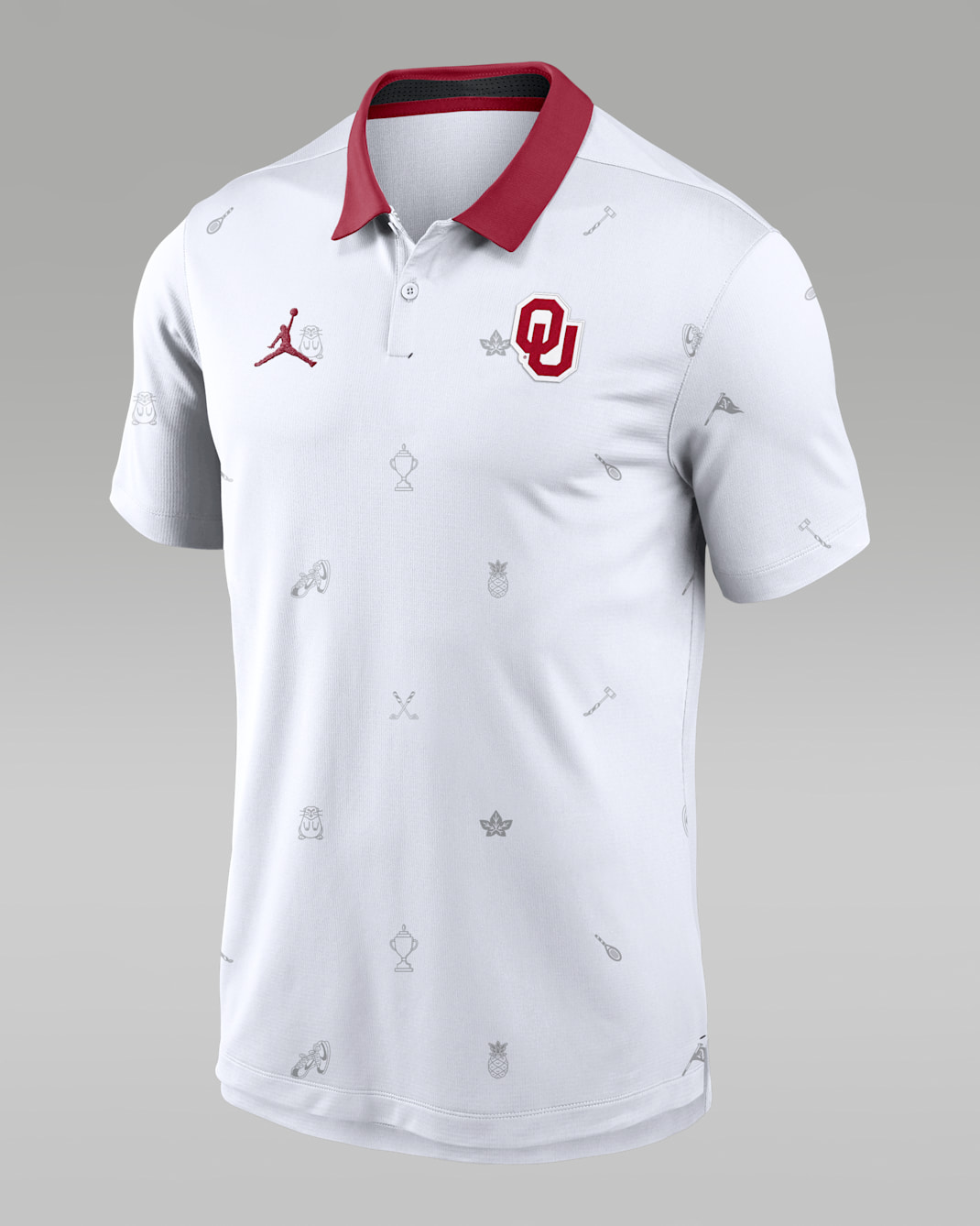 Polo universitario Dri-FIT Jordan para hombre Oklahoma Vapor Pattern - Blanco/Carmesí/Carmesí