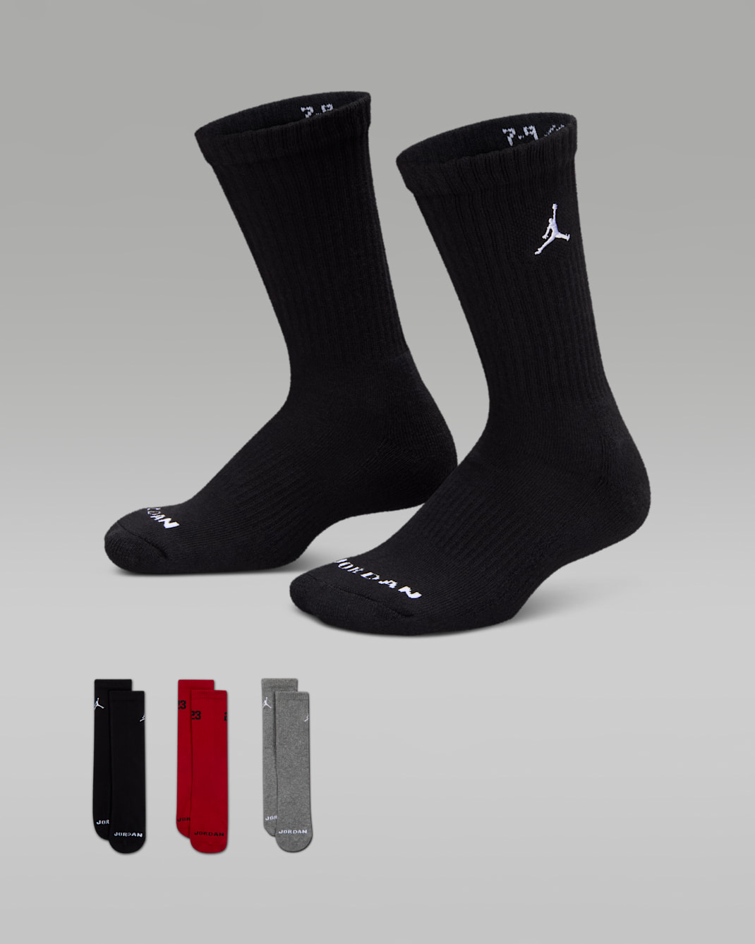 Jordan Kids' Baseline Crew Socks (3 Pairs) - Black