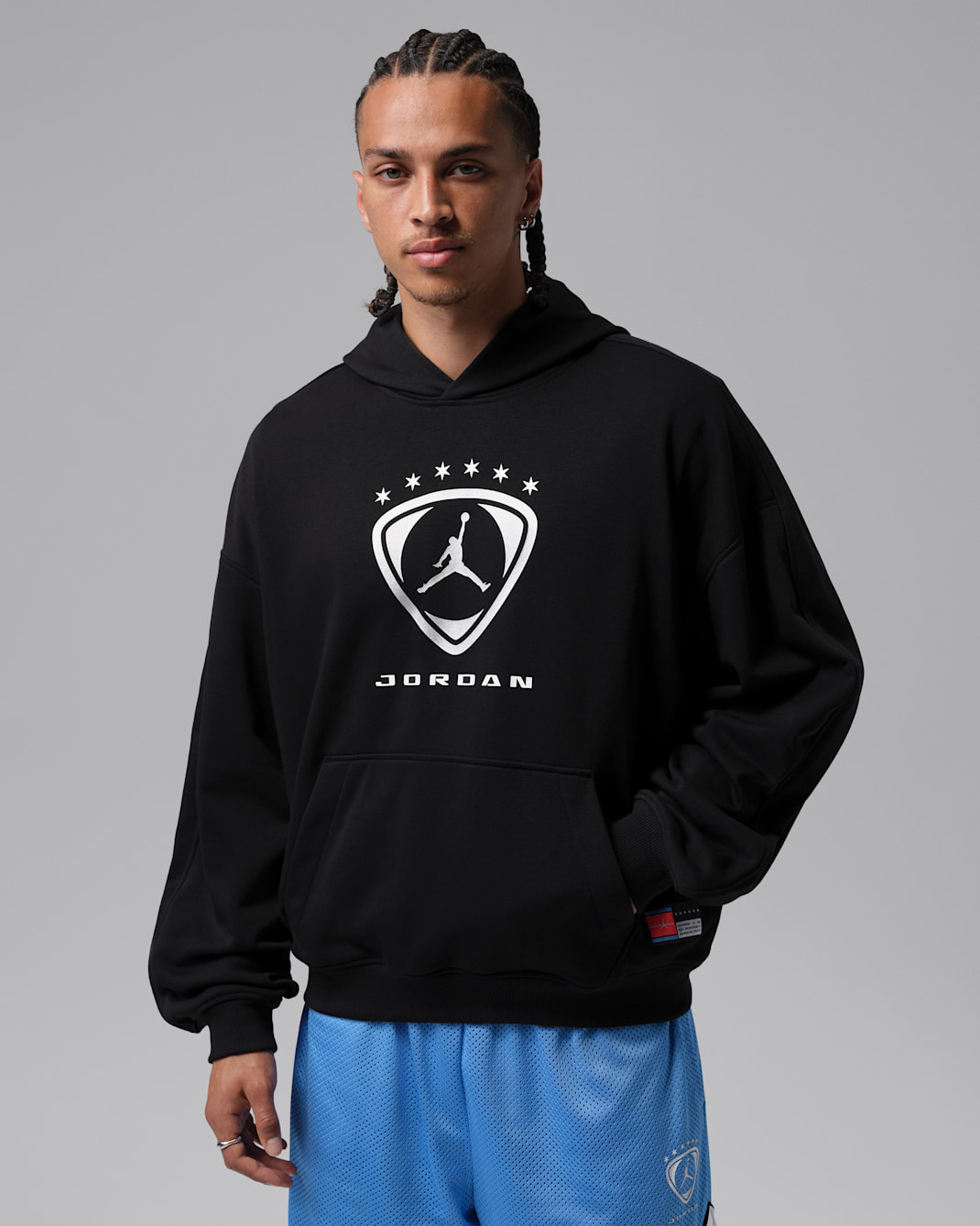 Sweat à capuche en tissu Fleece Jordan Brooklyn pour Homme - Noir/Noir/Metallic Silver