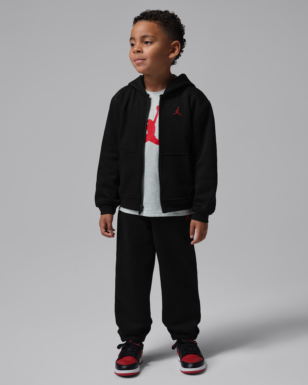 Jordan Brooklyn Fleece driedelige kleuterset met hoodie met rits over de hele lengte - Zwart