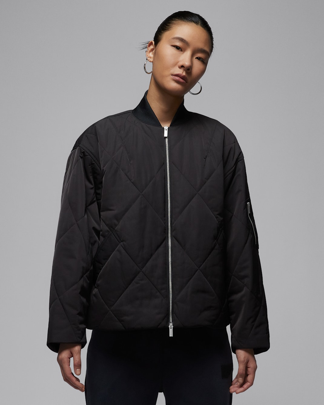 조던 플라이트 여성 퀼트 레니게이드 재킷 - 블랙/블랙/블랙