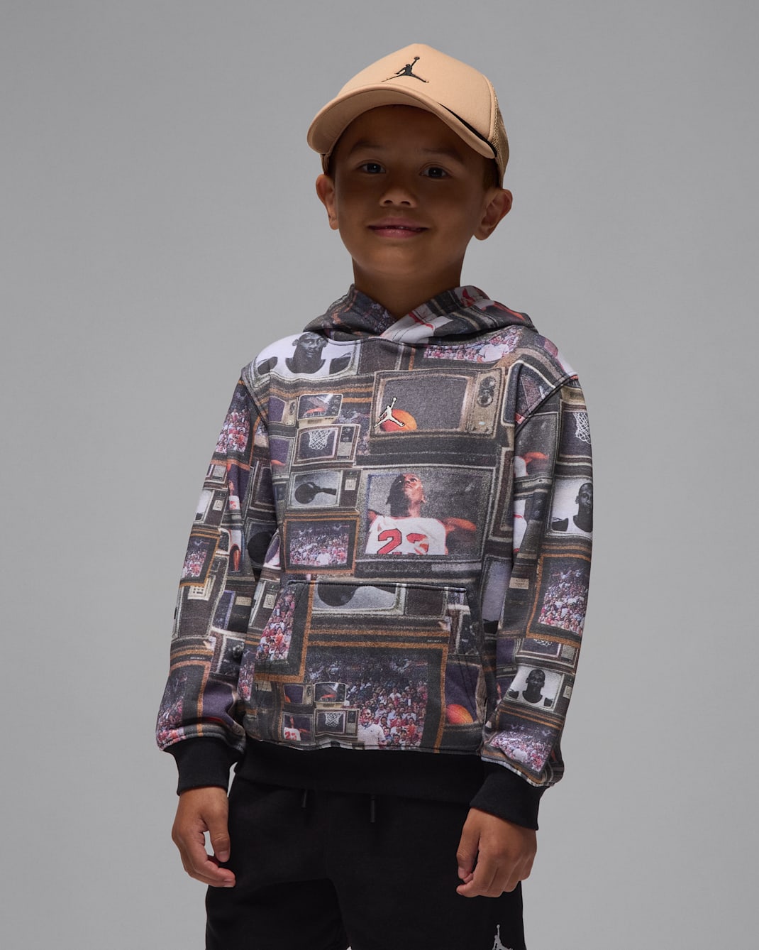 Jordan Little Kids' Brooklyn Printed French Terry Pullover Hoodie - Black