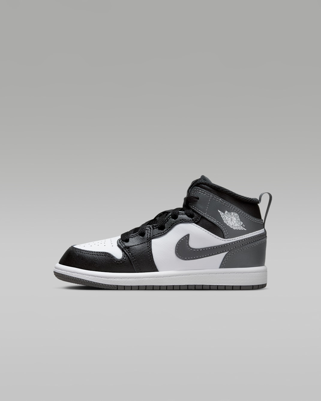 Jordan 1 Mid Younger Kids' Shoes - Black/White/Iron Grey