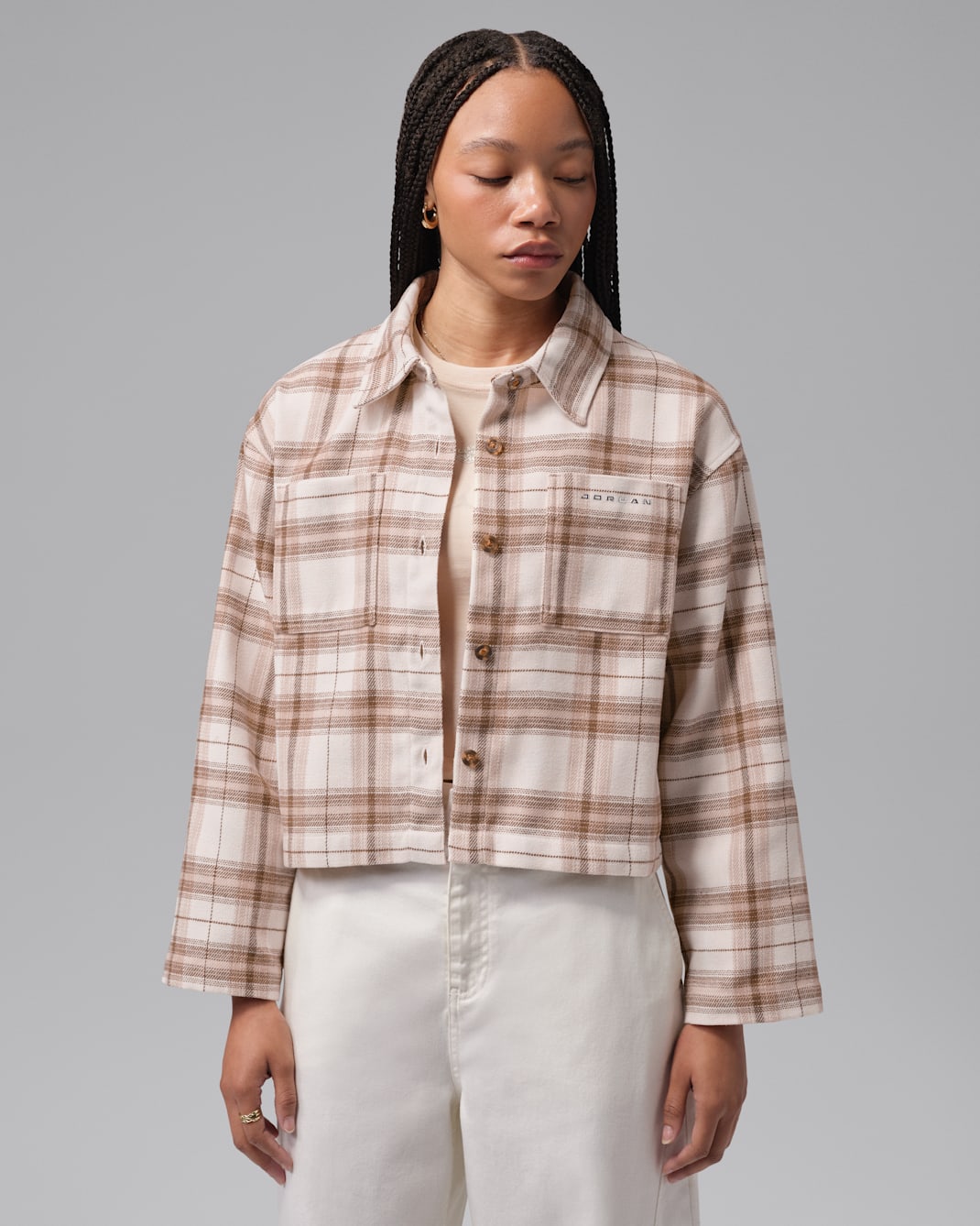 Jordan Brooklyn Women's Flannel Long-Sleeve Top - Pearl White