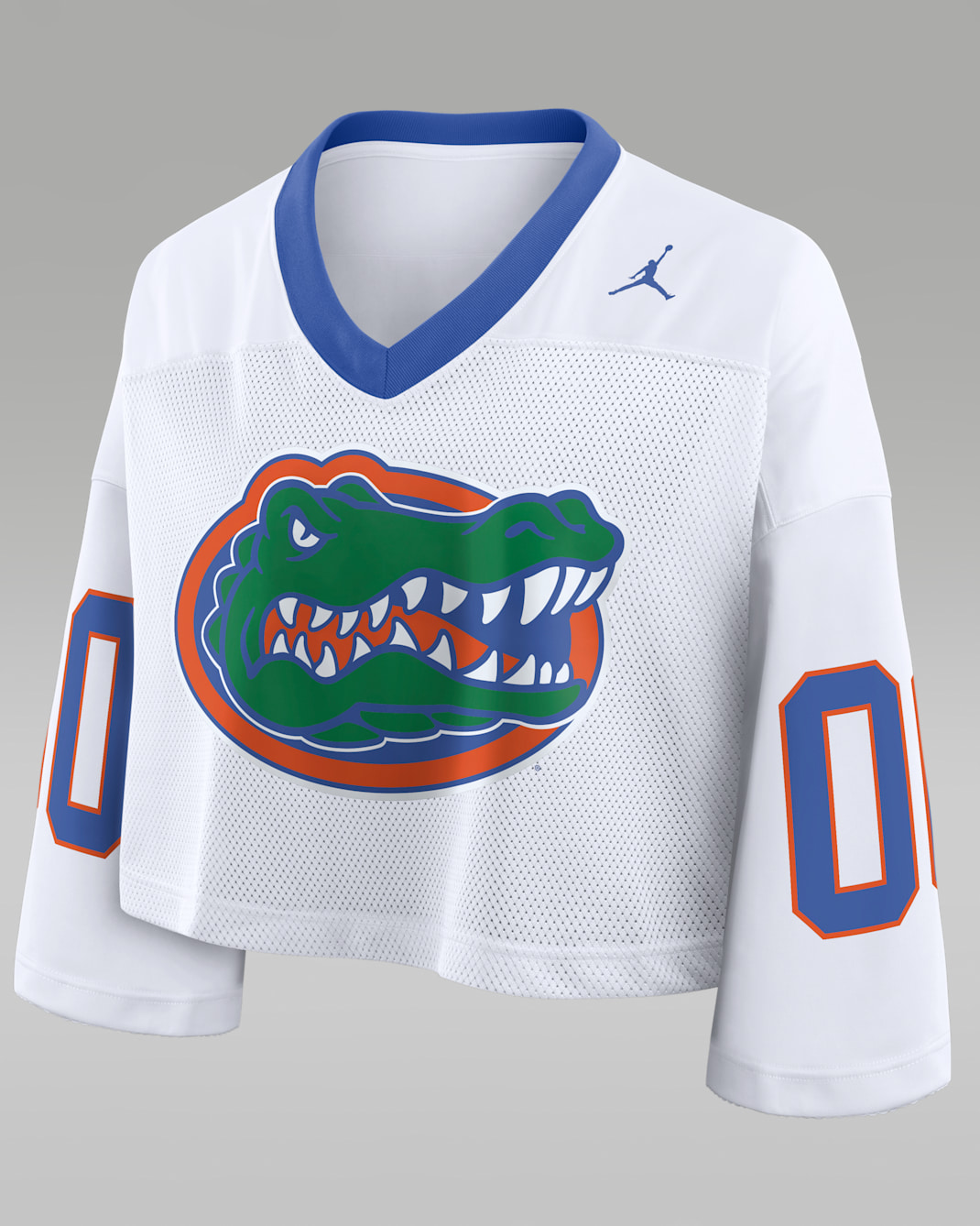 Playera universitaria marca Jordan Dri-FIT cropped para mujer Florida Logo - Blanco/Royal