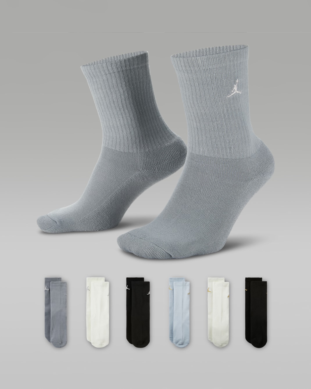 Meias de cano médio Jordan Everyday Essentials Júnior (6 pares) - Preto/Sail