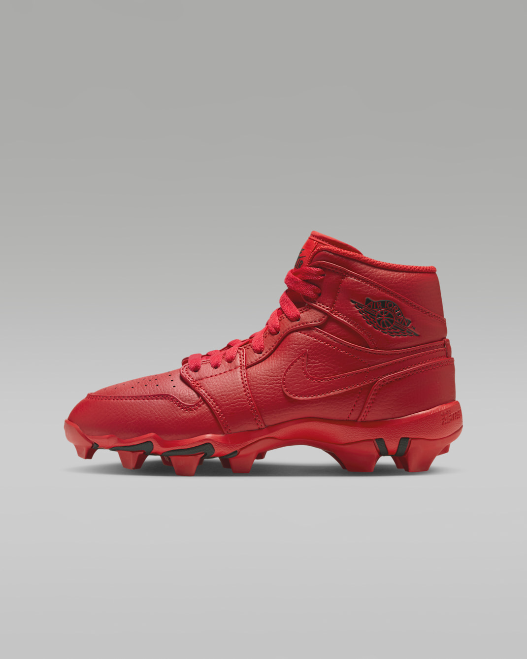 Tacos de futbol para niños de preescolar/grandes Jordan 1 Mid - Rojo universitario/Negro