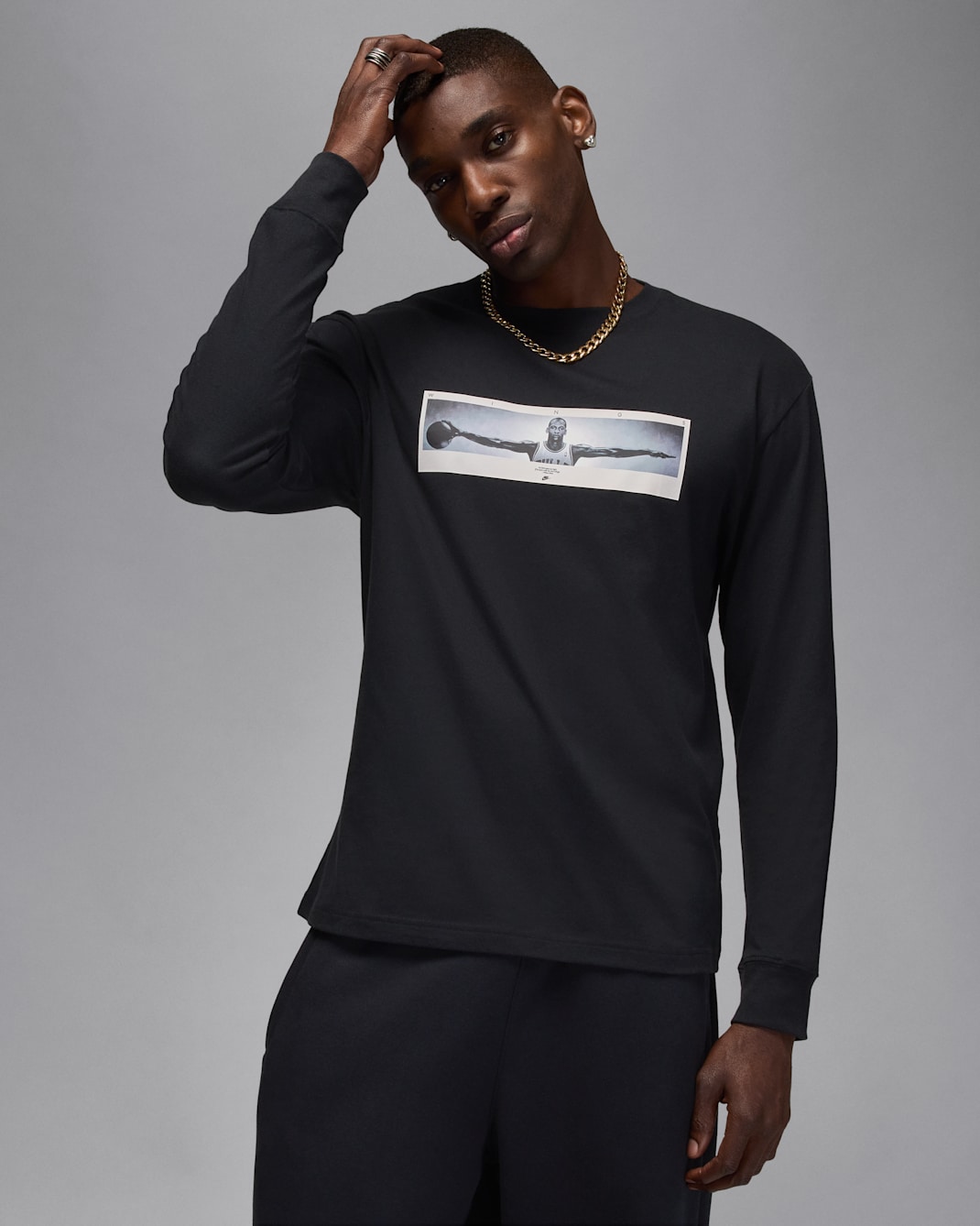 Jordan Men's Long-Sleeve Crew-Neck T-Shirt - Black/White