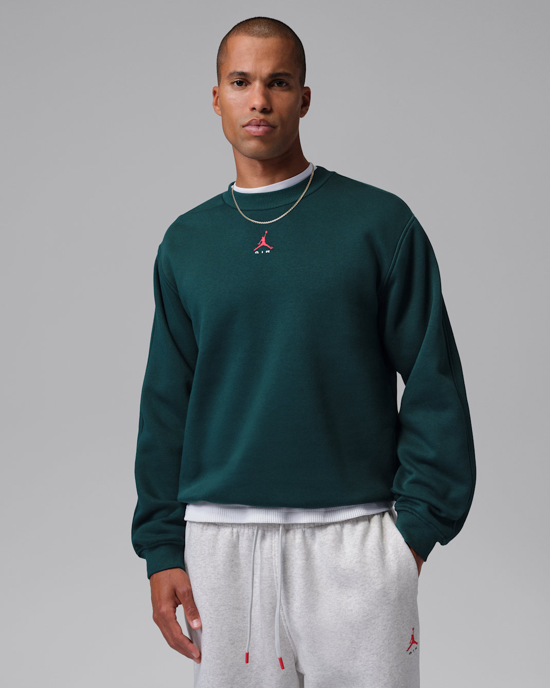 Jordan Brooklyn Men's Crew-Neck Sweatshirt - Midnight Spruce/University Red
