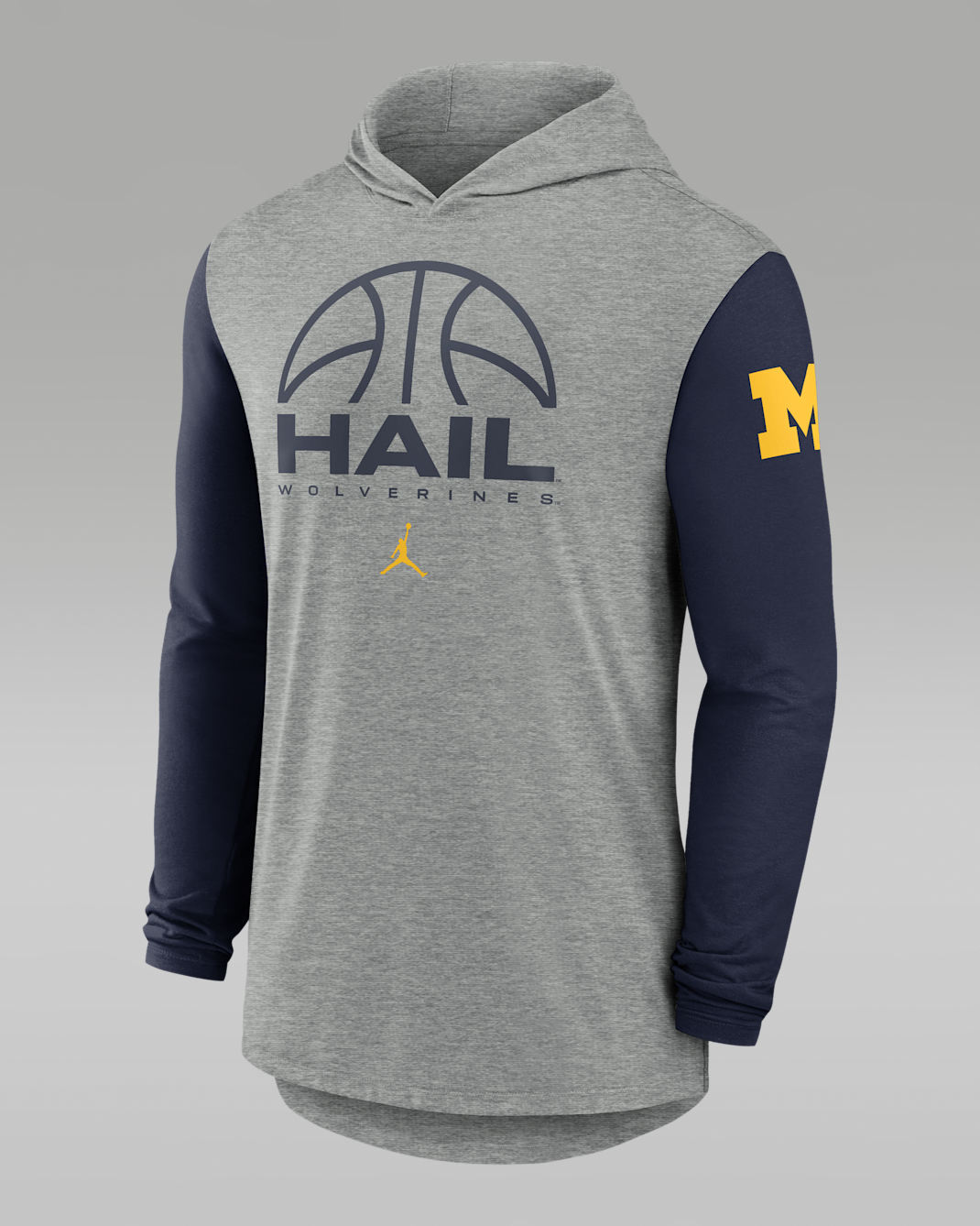 Michigan Basketball Men's Jordan Brand Dri-FIT College Long-Sleeve Hooded T-Shirt - Grey