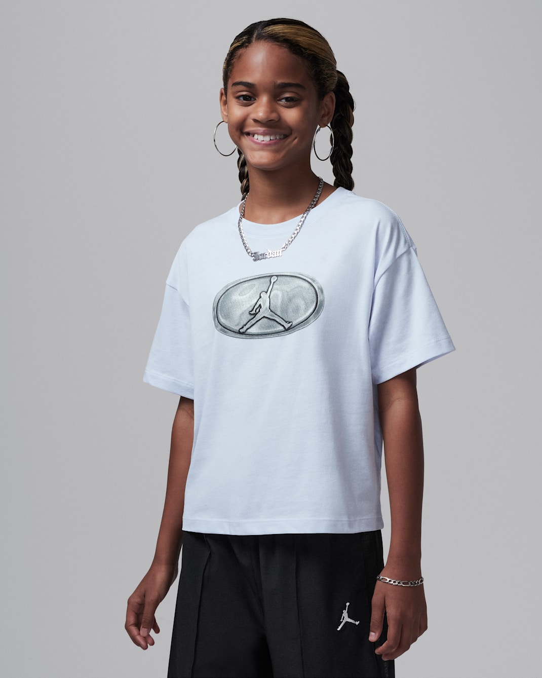 Playera para niños talla grande Jordan 1st Baby Blue - Gris fútbol