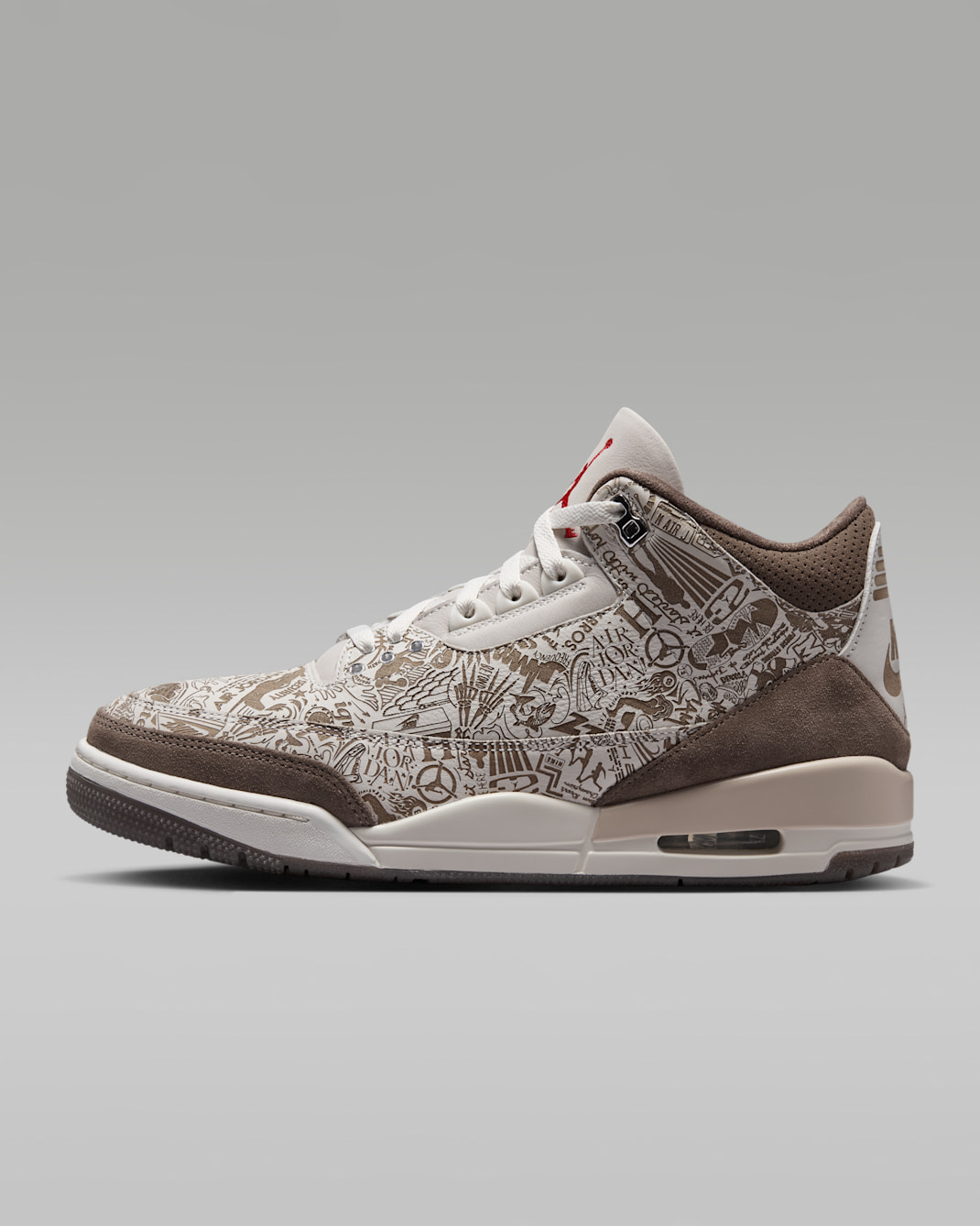 Tenis para hombre Air Jordan 3 Retro "Laser" - Fantasma/Pelaje pardo/Vela/Rojo universitario