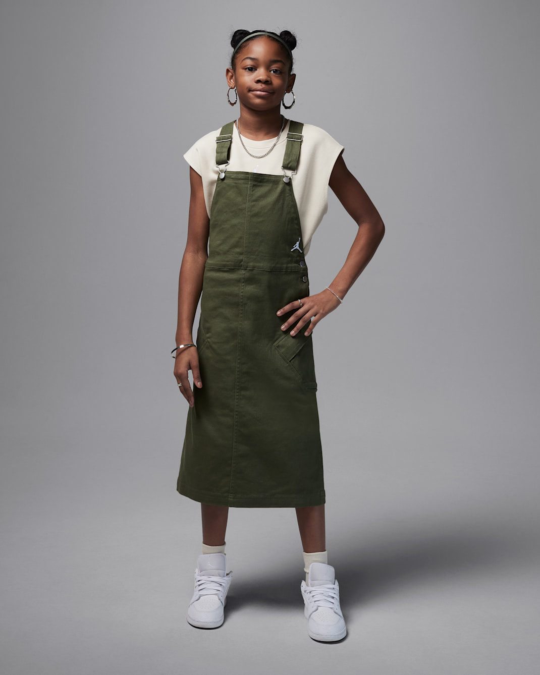 Jordan Big Kids' Essential Overall Dress - Medium Olive