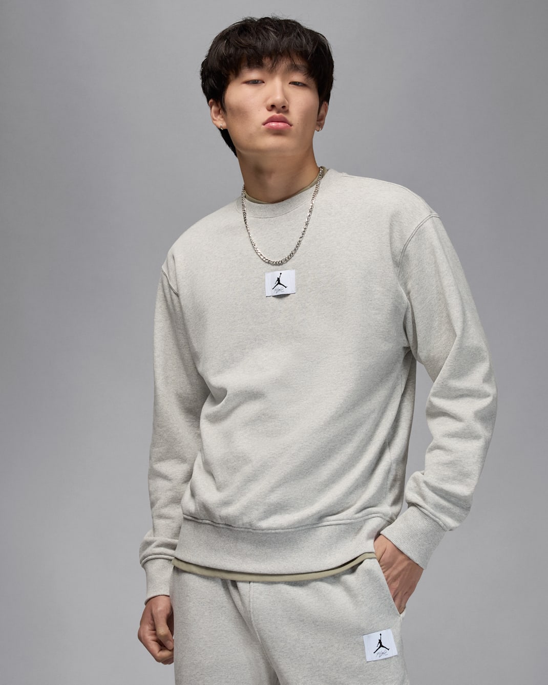 Jordan Flight Fleece Men's Crew-Neck Sweatshirt - Grey Heather/Black