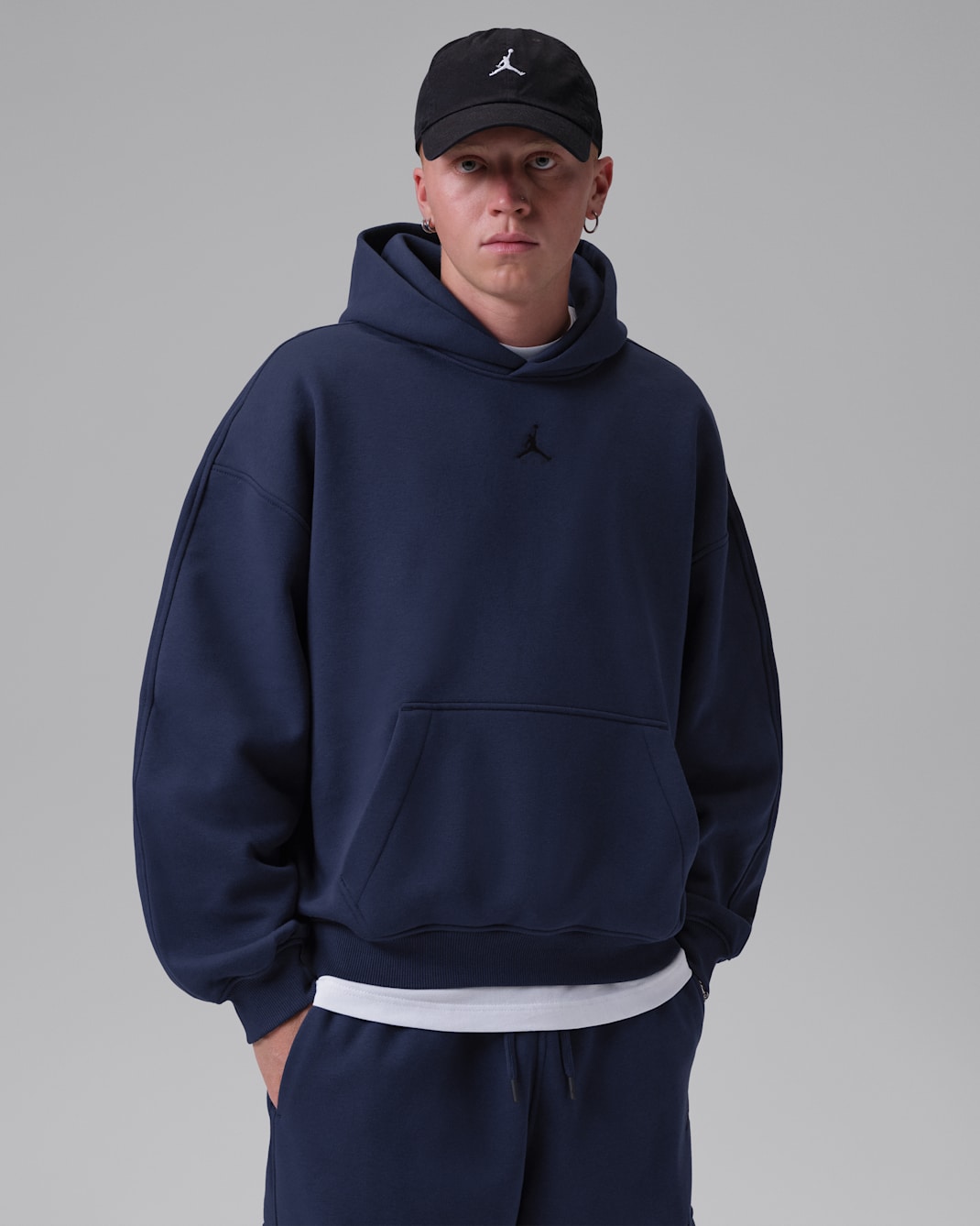 Sweat à capuche oversize en tissu Fleece Jordan Brooklyn pour homme - College Navy/Noir