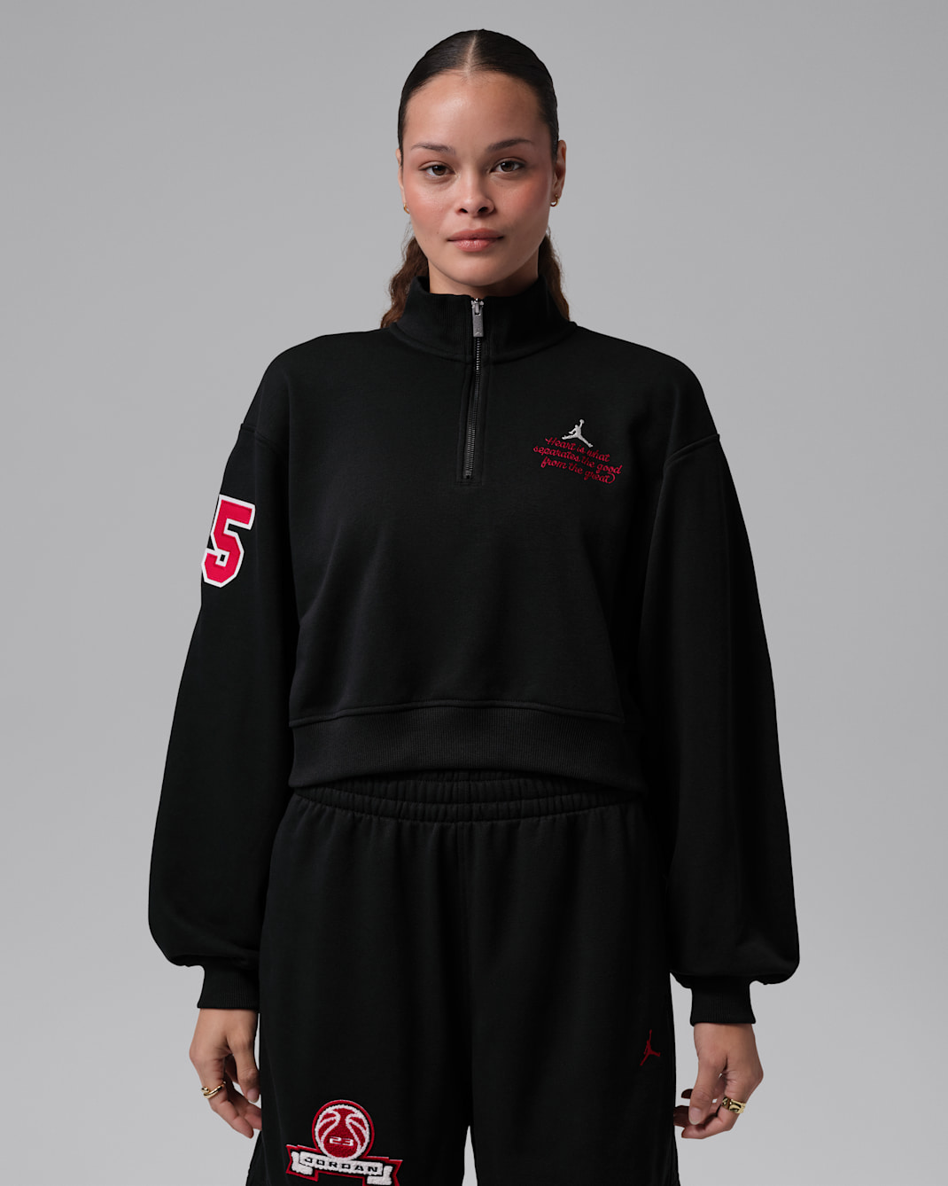 Jordan Brooklyn Fleece kort overdel med glidelås i kvart lengde til dame - Svart/Sail